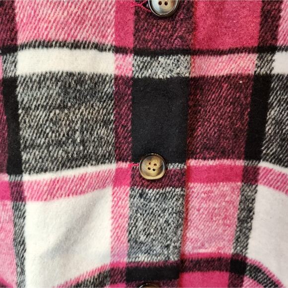 New Pink Black Check Shacket Jacket Plaid Button Down Heavy Weight Size L - Picture 5 of 7